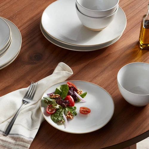 12pc Stoneware Wethersfield Artisan Dinnerware Set White - Threshold: Microwave