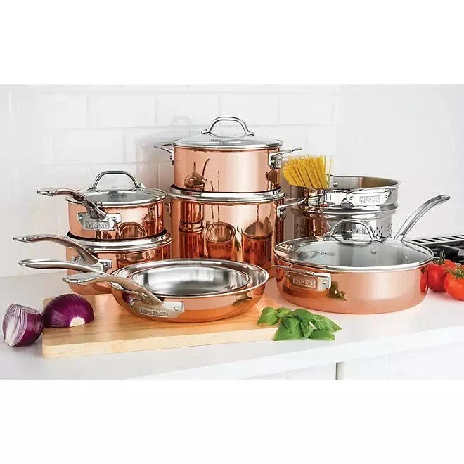 13-Piece Professional Tri-Ply Copper Cookware Set with Vented Glass Lids